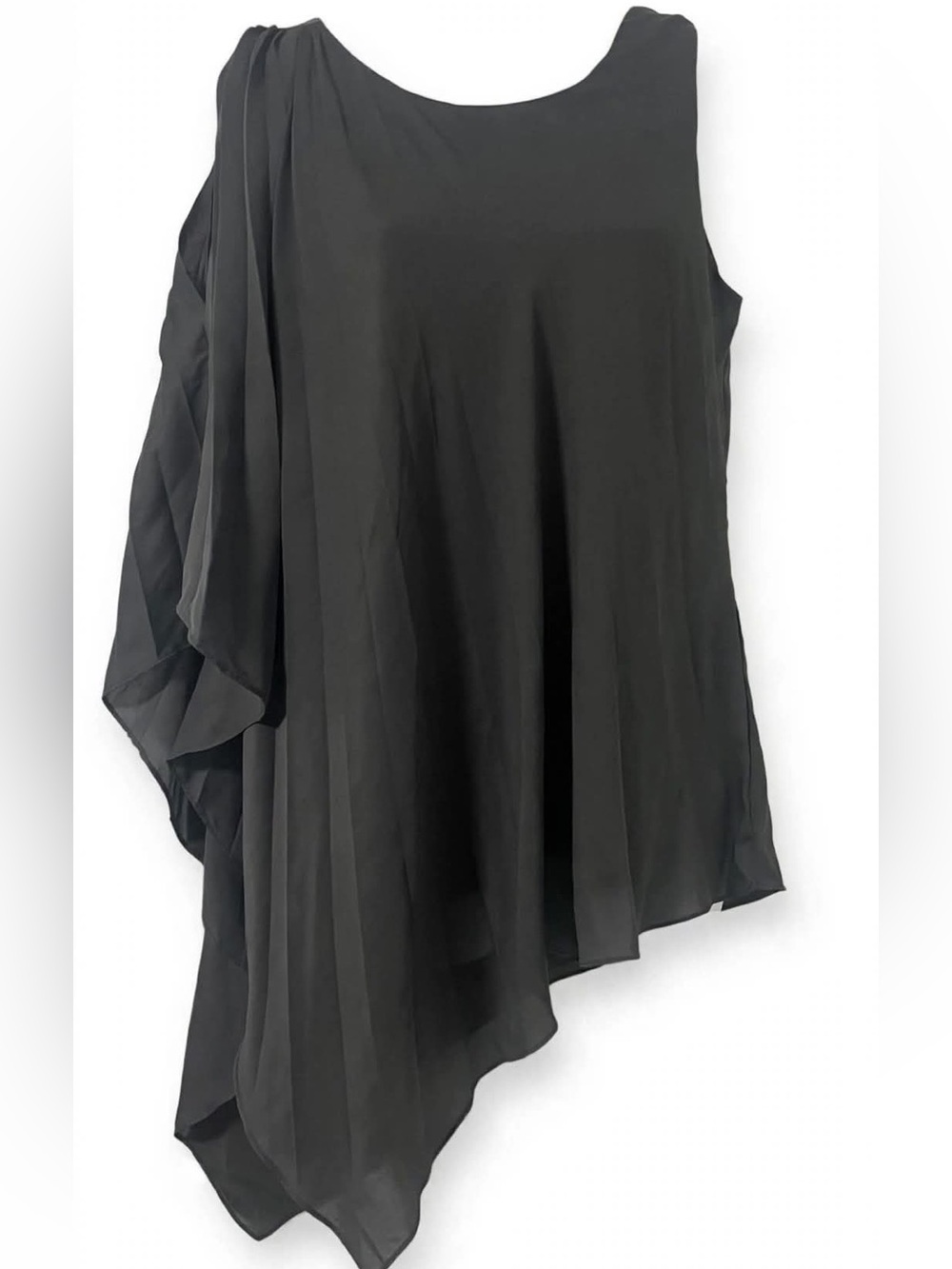 Hailey Collection NWT Charcoal Asymmetrical Drape Top One Shoulder Cape Sz 6$465
